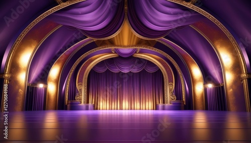 Purple golden ceremony award stage venue background.