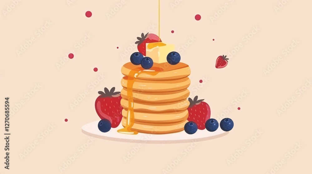 Professional Image of Golden Pancakes with Blueberries