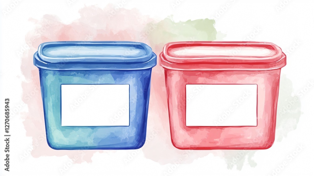 Aesthetically Pleasing, Stacked, Watercolor-Style, Plastic Storage Containers
