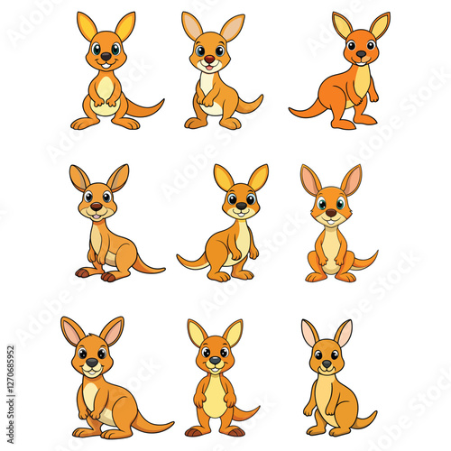 Kangaroos Collection Set Vector Illustration