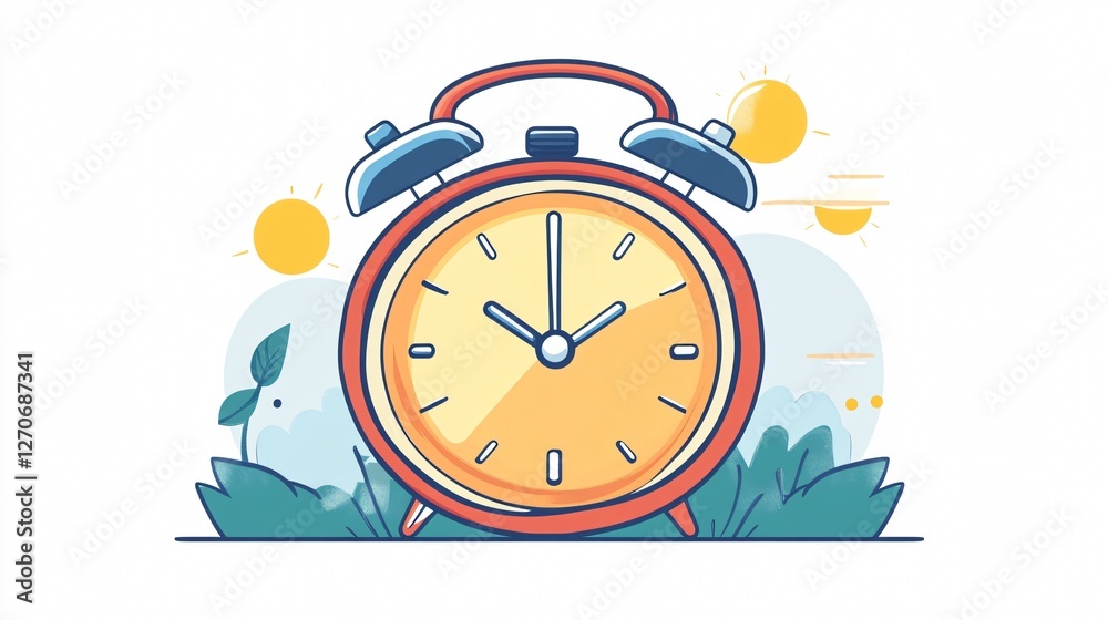Sunrise Time-Lapse Flat Vector Illustration on Isolated White Background
