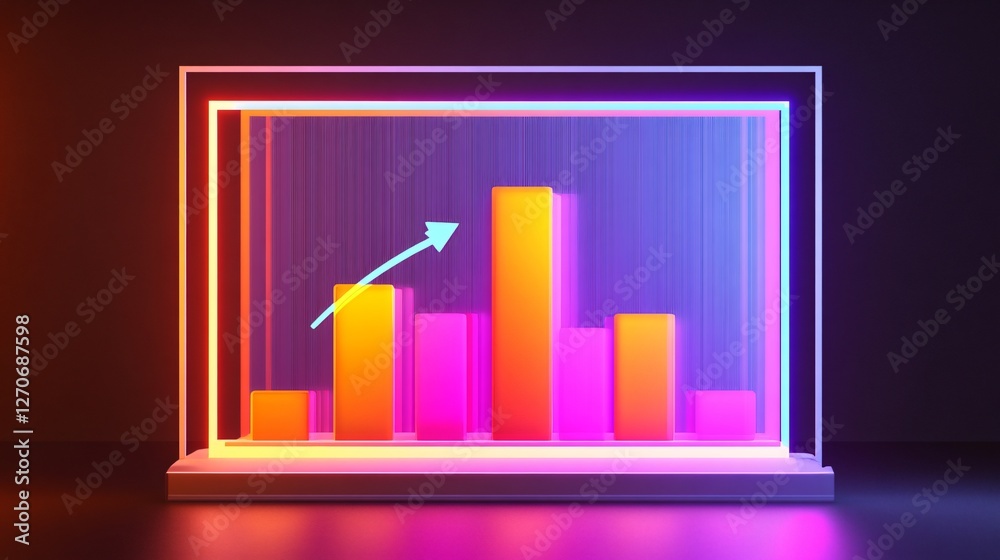 3D Statistical Bar Graph Showing Growth and Trends