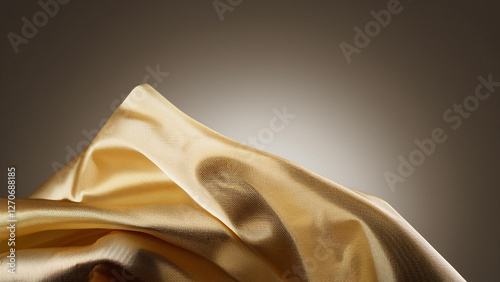 A close-up shot of gold fabric twisted into a swirl, with a spotlight effect highlighting the texture and folds.