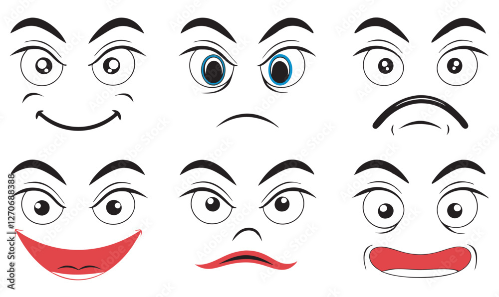 Set of Funny Cartoon Faces Caricature Comic Emotions in Doodle Style Art & Illustration Set of Funny Cartoon Faces Caricature Comic Emotions in Doodle Style Art & Illustration