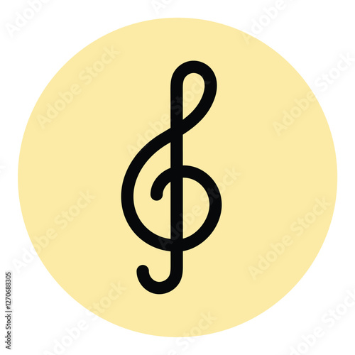 Treble Clef Icon Musical Notation in Flat Line Color Style