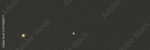 Gold glittering dust with stars on transparent backdrop