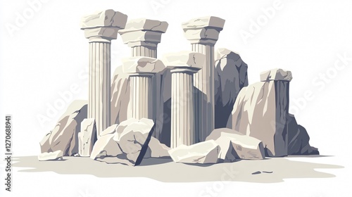 Obraz na płótnie Freepik Vector Illustration of Stone Columns Isolated on White Background w salonie
