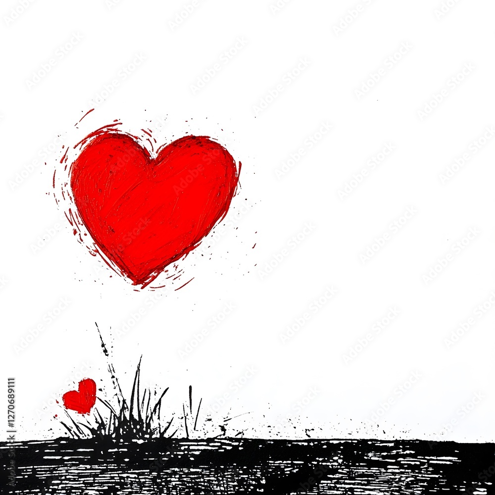 white background one 2D red little heart, Generative AI white background one 2D red little heart, Generative AI
