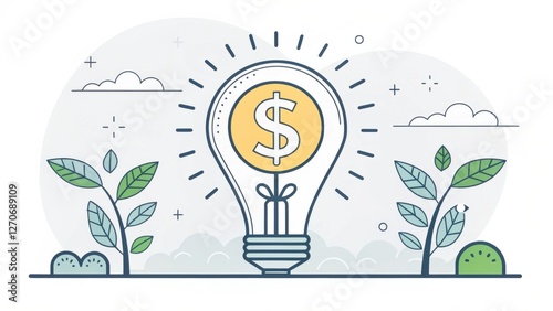 Innovative Financial Ideas for Growth Modern Business Landscape Graphic Illustration Nature Elements Creative Concept