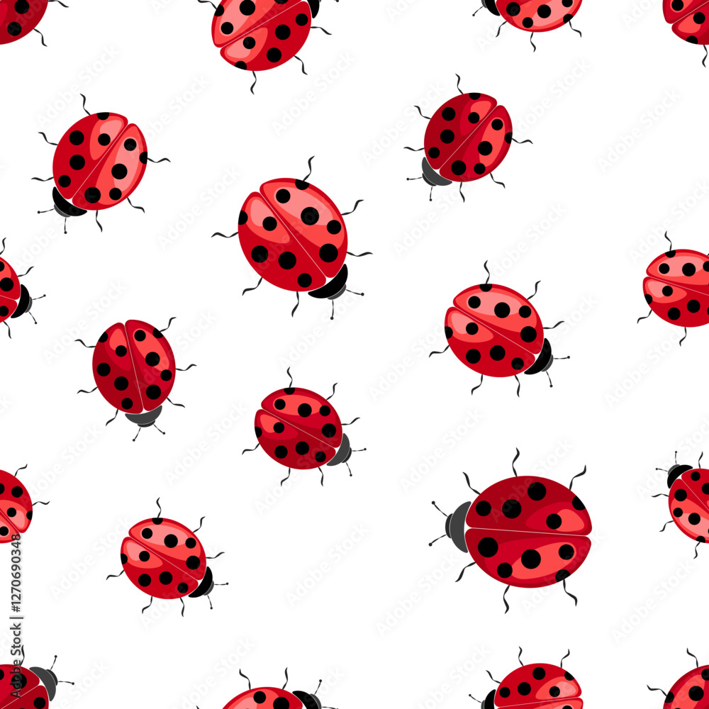 Colorful ladybug seamless pattern on a white background creates a playful and cheerful atmosphere Colorful ladybug seamless pattern on a white background creates a playful and cheerful atmosphere