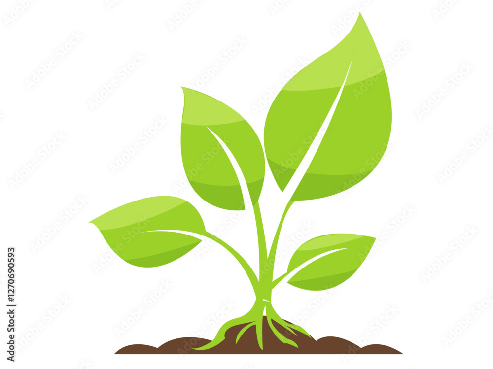 Vibrant green plant illustration with leaves and roots, symbolizing growth and nature Vibrant green plant illustration with leaves and roots, symbolizing growth and nature