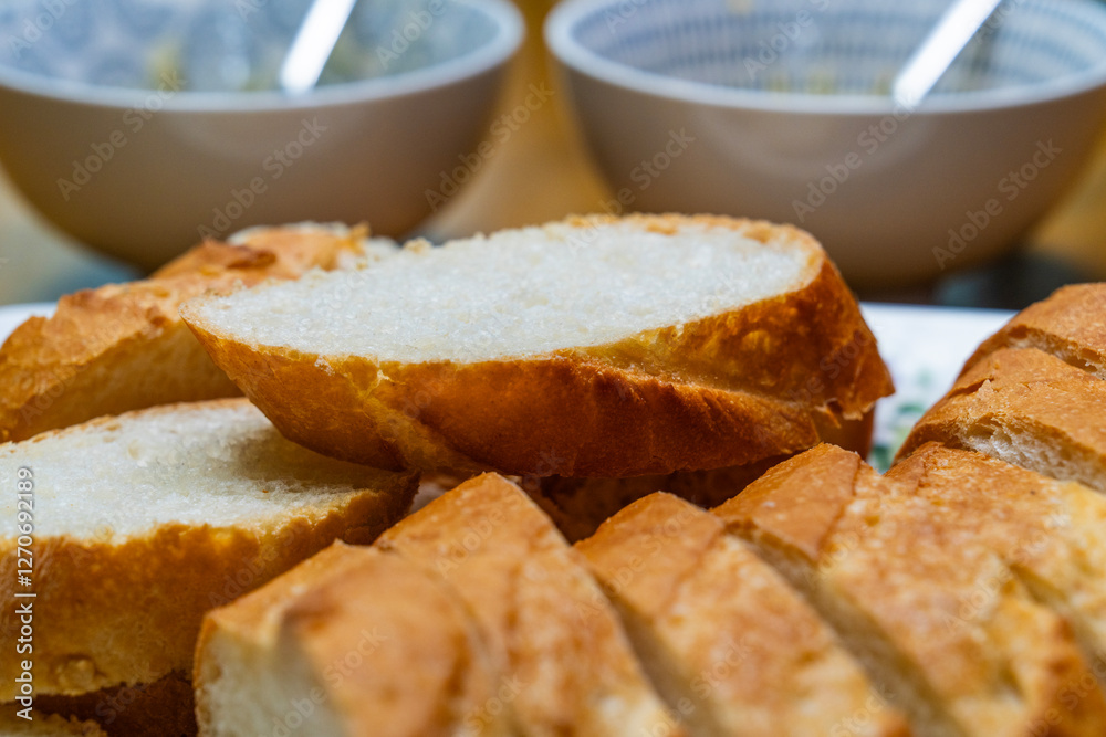 slices of baguette on the dish