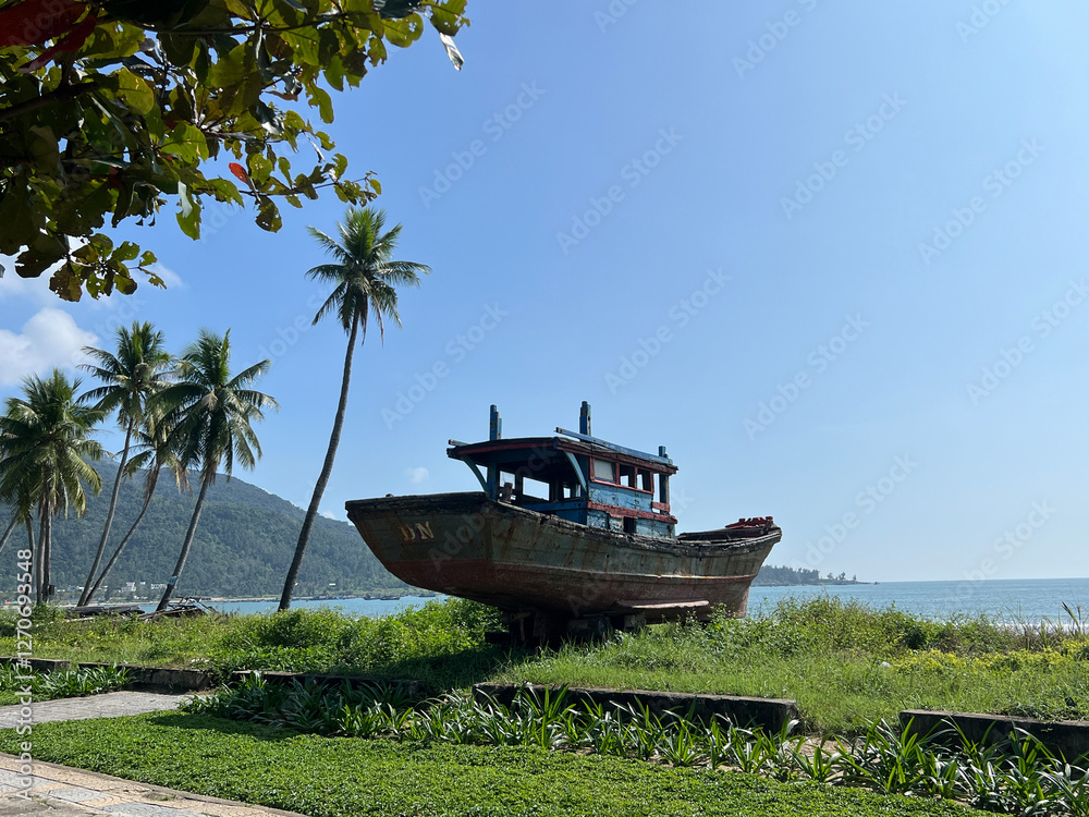 Fishing boat on the shore in Da Nang
