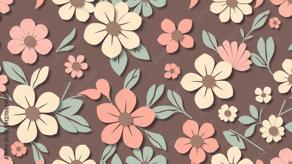 Hand drawn abstract flowers paper cut style seamless pattern, contemporary, modern, trendy, vector illustration, pastel colors, textile prints, modern, abstract, trendy Hand drawn abstract flowers paper cut style seamless pattern, contemporary, modern, trendy, vector illustration, pastel colors, textile prints, modern, abstract, trendy