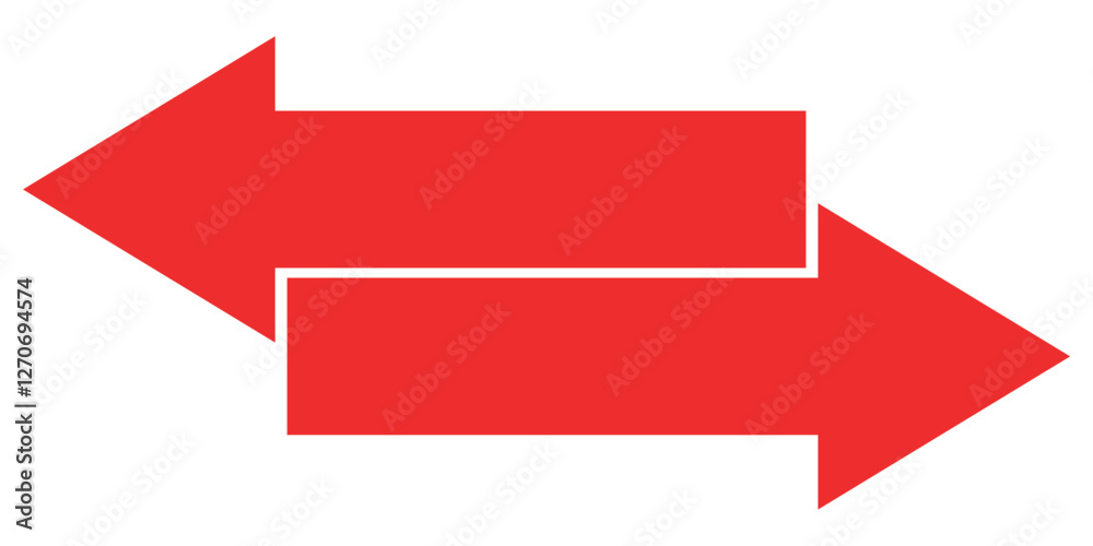 Dual sided red arrow vector, icon, silhouette design. Vector illustration of duel side arrow. Transfer arrow icon. Double reverse symbol. Data transfer linear icon Dual sided red arrow vector, icon, silhouette design. Vector illustration of duel side arrow. Transfer arrow icon. Double reverse symbol. Data transfer linear icon