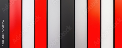 Minimalist vertical metal slats in red, black, and silver, high-tech glossy reflections, stylish futuristic panel arrangement