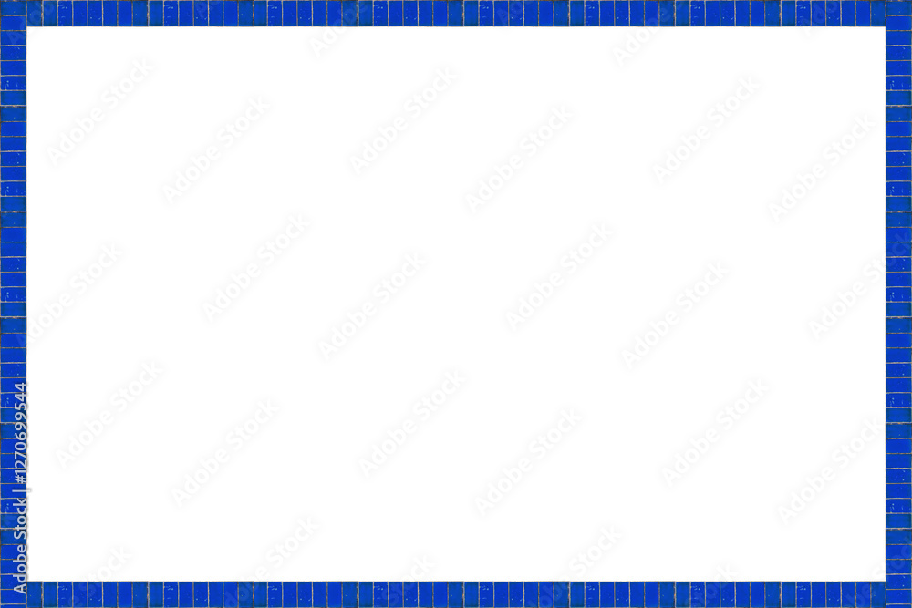 Square frame lined with blue ceramic tiles is isolated. Square frame lined with blue ceramic tiles is isolated.