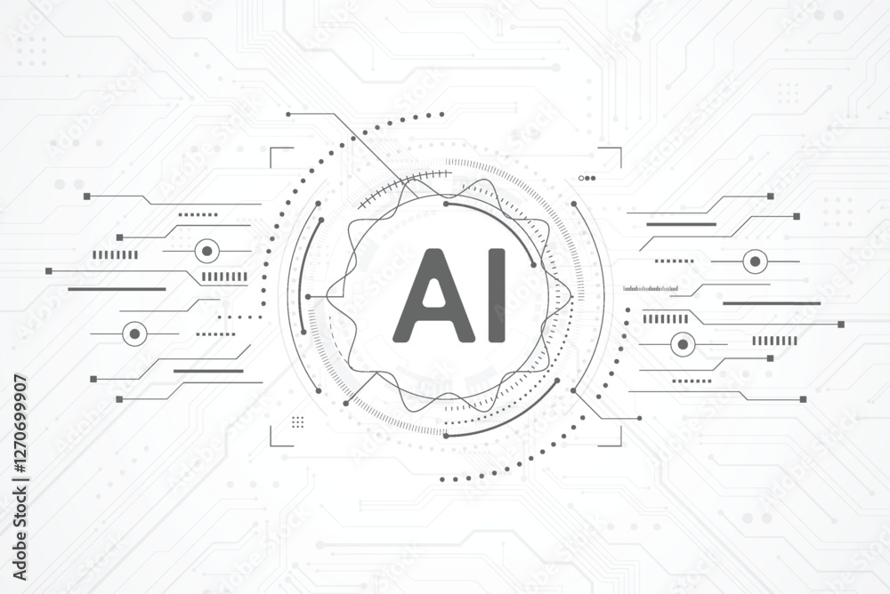 Abstract artificial intelligence circuit line design. Machine learning. Smart network digital technology. AI. Vector illustration