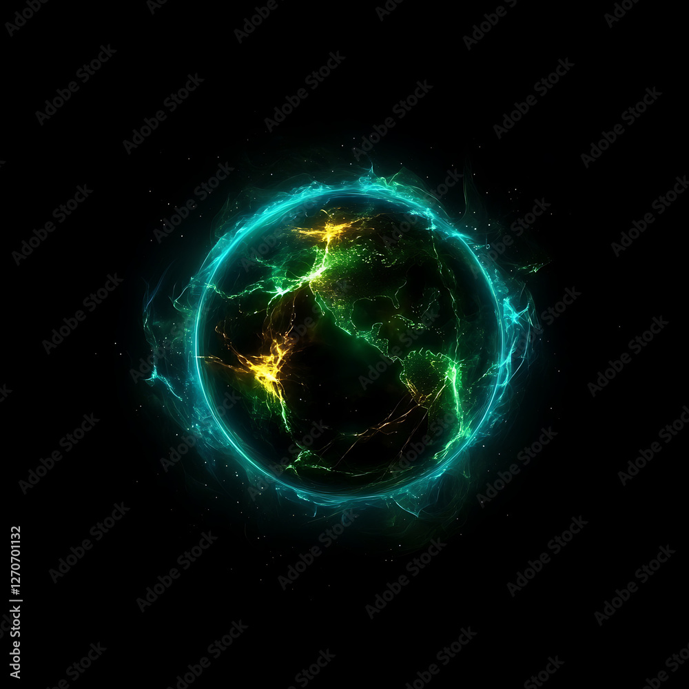Obraz premium Glowing Earth Globe with Electric Aura and Energetic Atmosphere on Black Backdrop Illustration