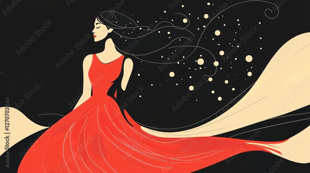 Creative Idea Concept with Stylish Woman in Red Dress