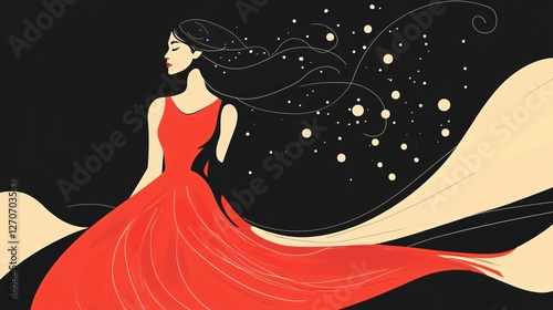 Obraz na płótnie Creative Idea Concept with Stylish Woman in Red Dress w salonie