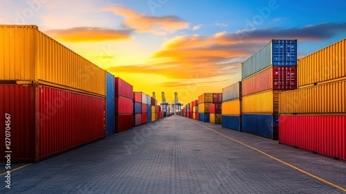 Wallpaper Mural Colorful Shipping Containers Stacked at a Port During Sunset Torontodigital.ca