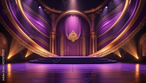 Purple golden ceremony award stage venue background.