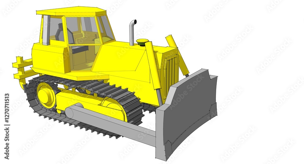 Fototapeta premium Bulldozer sketch concept 3D illustration