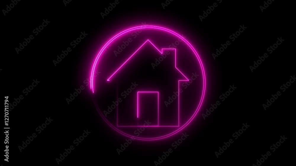 Home icon animation neon on black background Neon line Cool linear animated home ico on black background Home icon animation neon on black background Neon line Cool linear animated home ico on black background