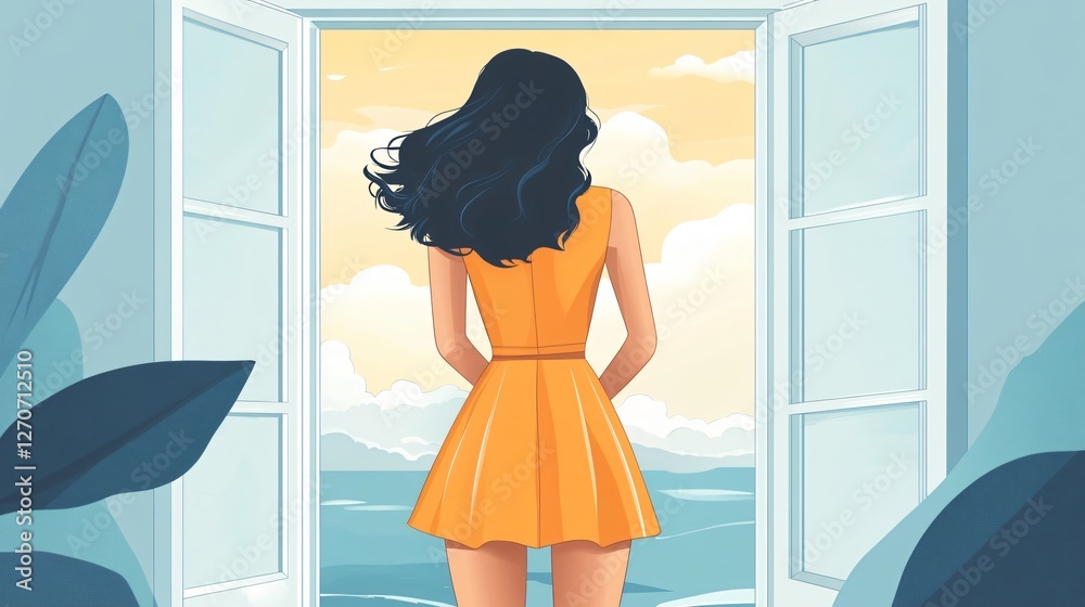 Flat Vector Illustration of a Woman in a Cocktail Dress