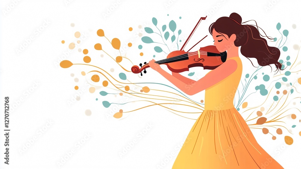 Vector Illustration of Female Violinist Character