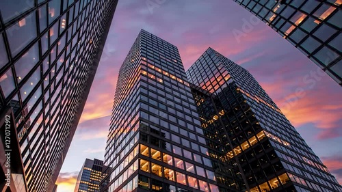 Wallpaper Mural Skyscrapers during a vibrant sunset in a modern city, urban architecture, business district atmosphere Torontodigital.ca