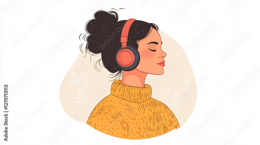 Freepik Young Woman Listening to Music with Headphones Illustration