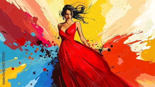Stylish Woman in Vibrant Colorful Splash