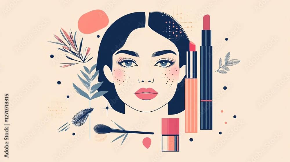 Fashionable Women Beauty Essentials Makeup Kit Illustration
