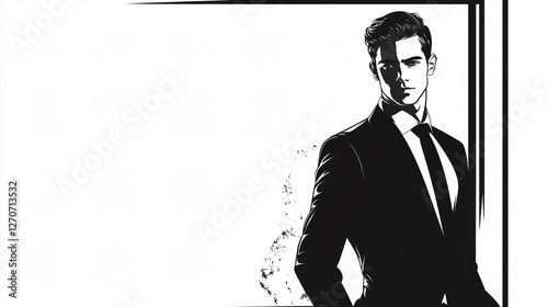 Obraz na płótnie Confident Young Businessman Standing in Black Suit on White Background w salonie