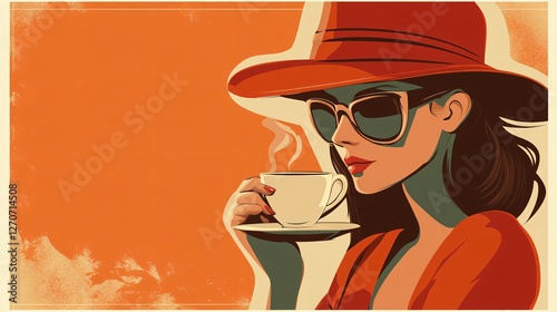 Obraz na płótnie Stylish and Elegant Woman Relaxing Outdoors with Coffee w salonie
