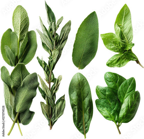 Herb leaves on white isolate background