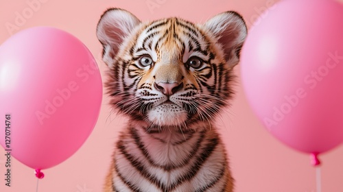Cute wild tiger celebrates birthday in a forest party setting playful environment adorable viewpoint