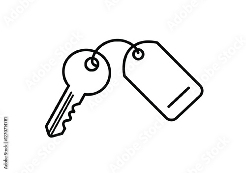 Key with holder. A key attached to a blank tag with a loop. Vector illustration design.