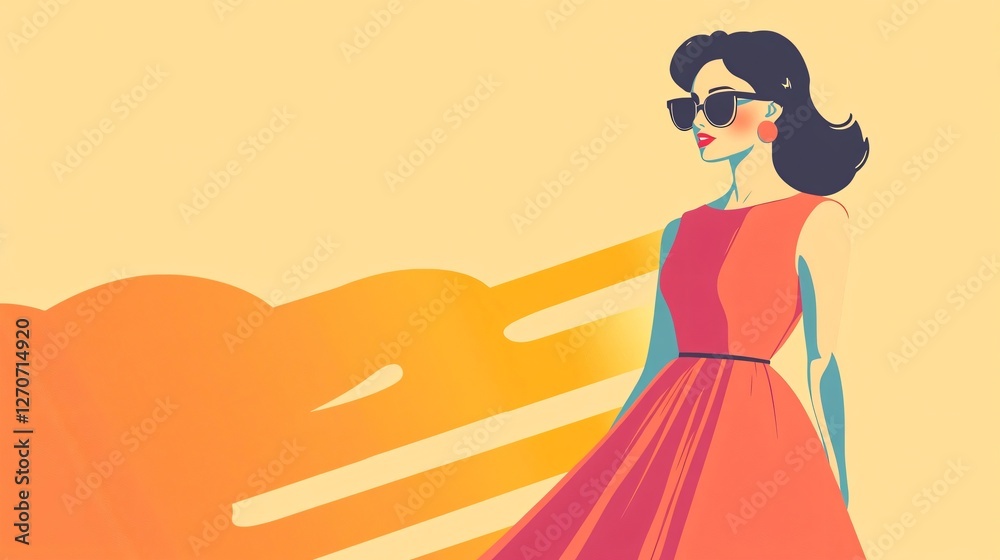 Female Model Wearing 1960s Inspired Dress