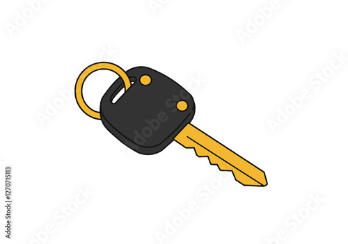 Clip art car keys. This image shows a yellow and black car key with a keyring. Vector illustration design.