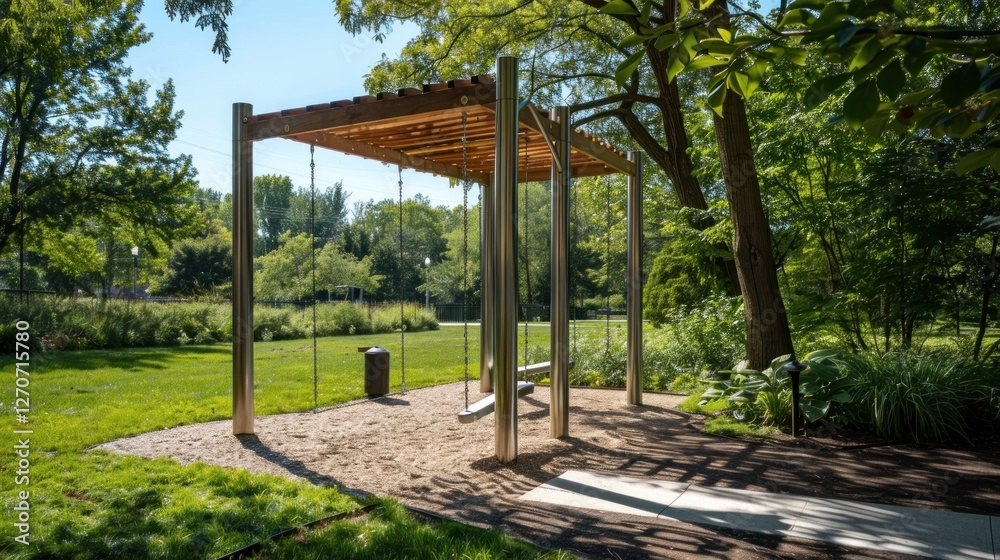Serene Park Swing Set Under Summer Sun Serene Park Swing Set Under Summer Sun