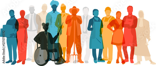 	
People of different professions together. Transparent background.