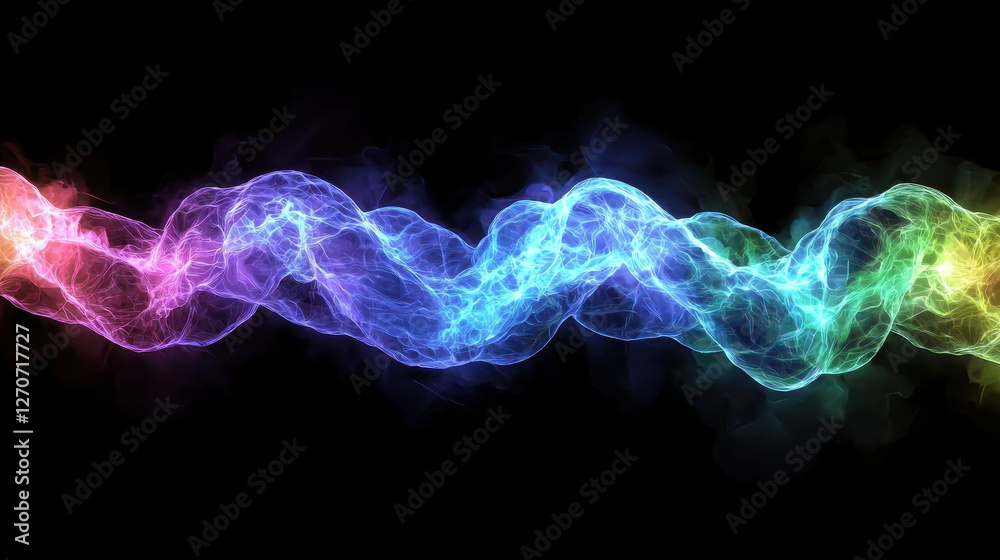 Fototapeta premium Glowing quantum entangled DNA strand emitting neon blue and green energy waves in futuristic molecular visualization