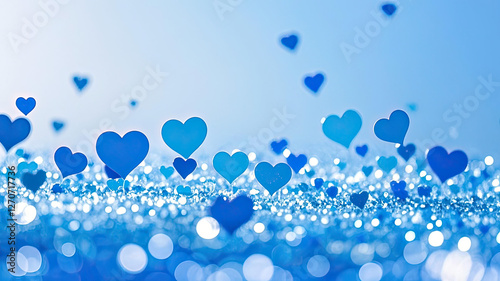 A serene blue background with scattered, soft-hearted light spots in varying shades of blue, creating a dreamy and romantic ambiance.