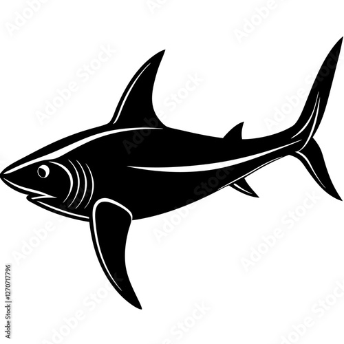 A Stylized Black and White Illustration of a Shark Swimming Gracefully