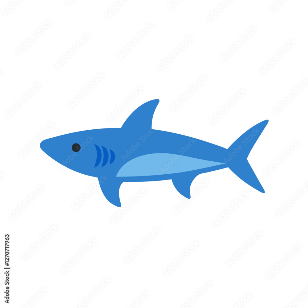 A Simple Cartoon Illustration of a Blue Shark Swimming in the Ocean A Simple Cartoon Illustration of a Blue Shark Swimming in the Ocean