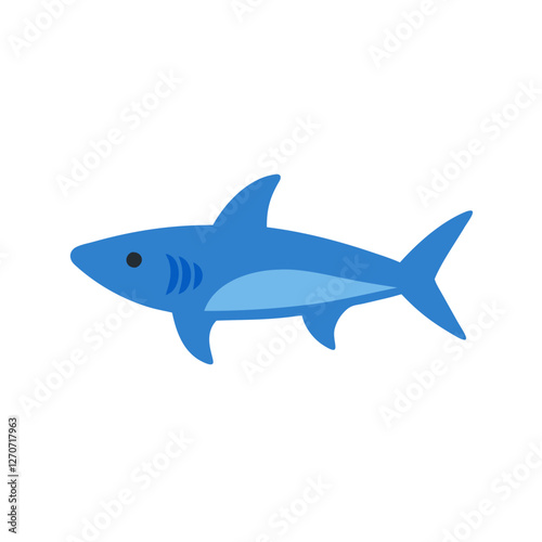 A Simple Cartoon Illustration of a Blue Shark Swimming in the Ocean
