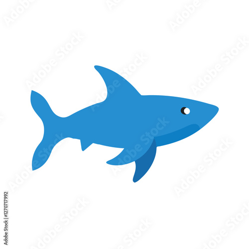 A Simple Cartoon Illustration of a Blue Shark Swimming in the Ocean
